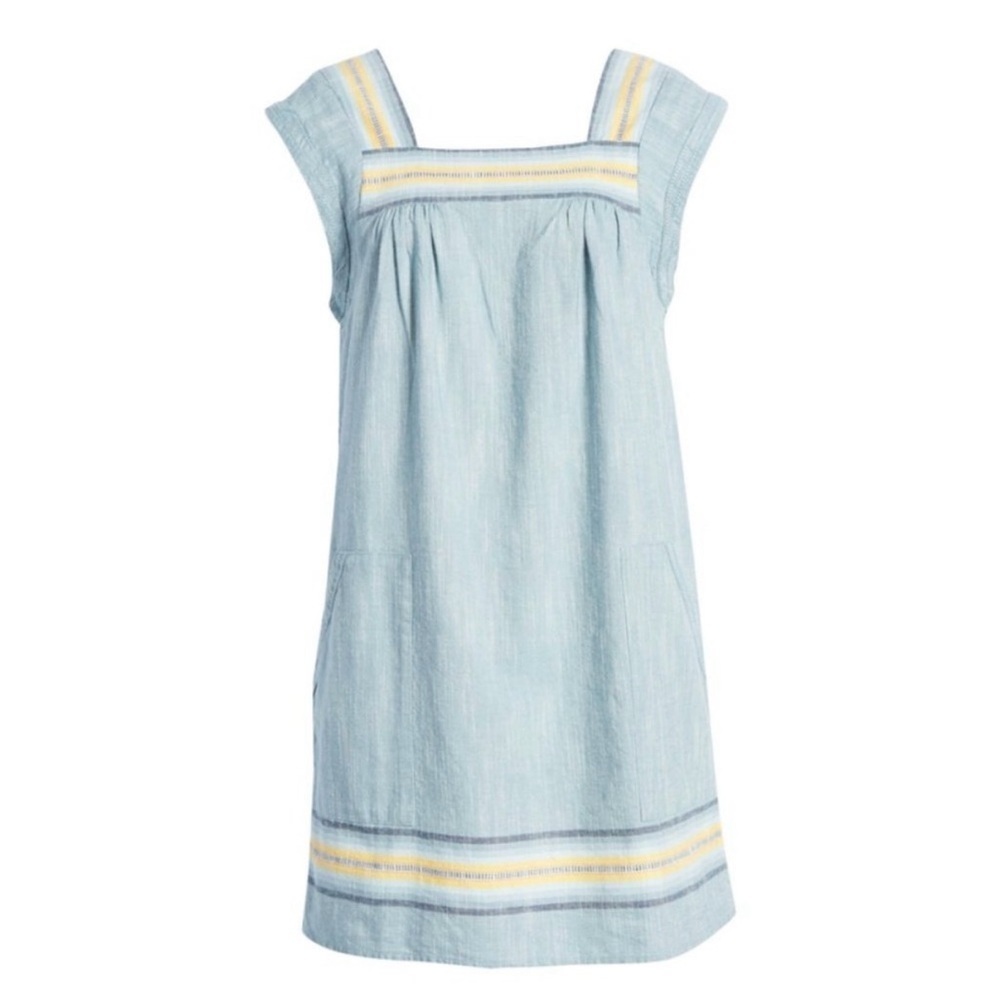 FAHERTY Hailee Stripe Trim Shift Dress In Indigo Ombre Stripe Size Small - Picture 3 of 12